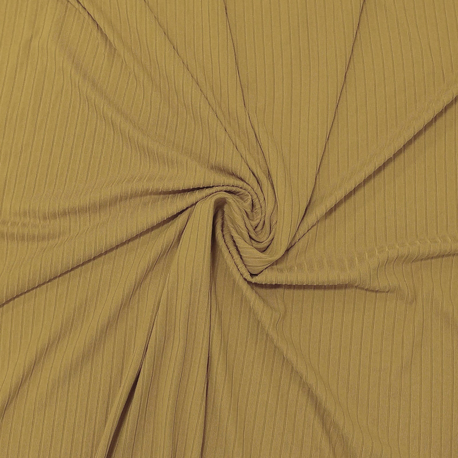 Solid Curry Mustard Poly Spandex 4 Way Stretch 8x3 Rib Knit Fabric, Raspberry Creek Fabrics, watermarked, restored