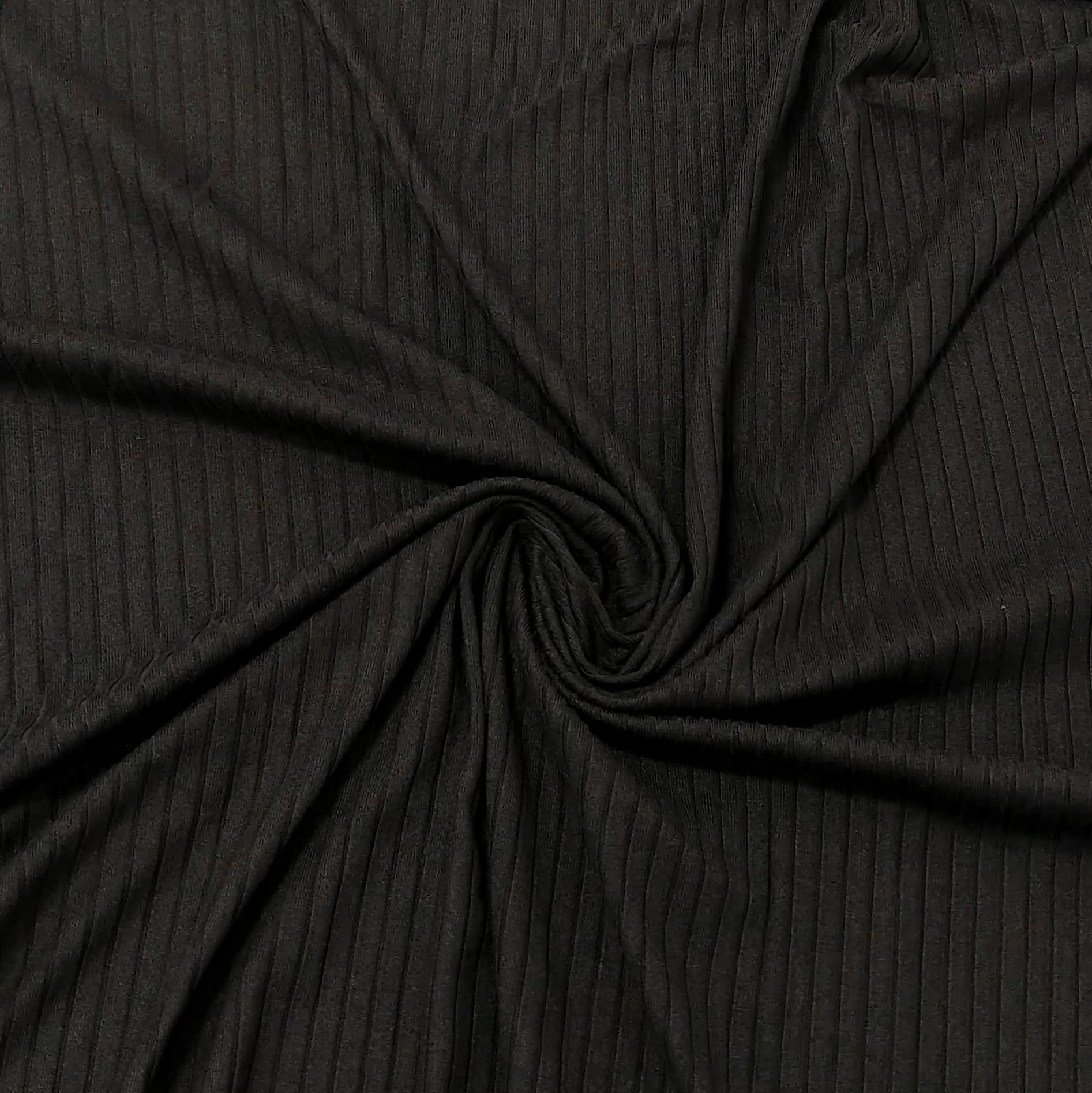 Solid Black Poly Spandex 4 Way Stretch 8x3 Rib Knit Fabric