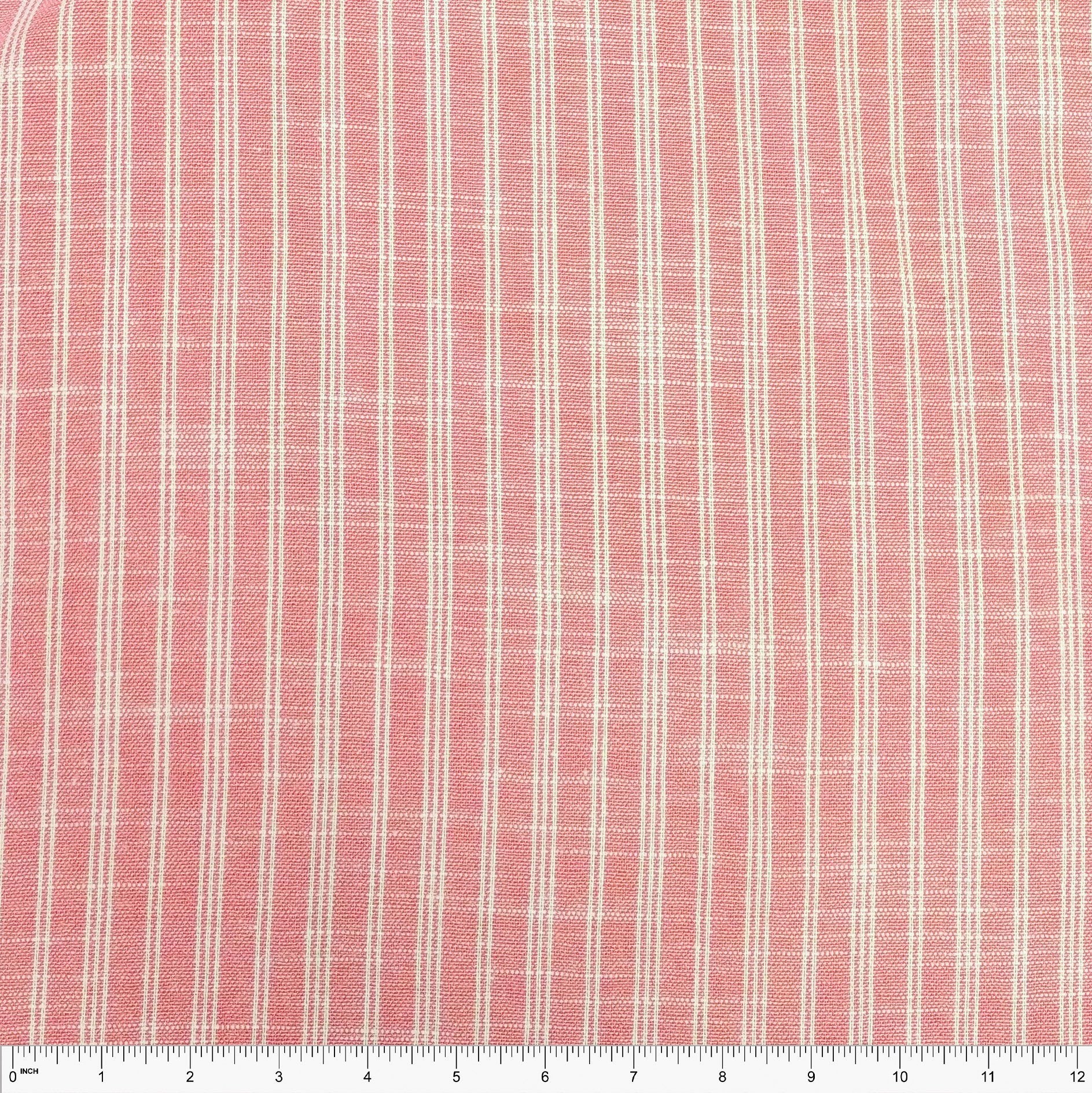 Coral and Off White Yarn Dyed Vertical Stripe Light to Medium Weight Rayon Linen Fabric, Raspberry Creek Fabrics