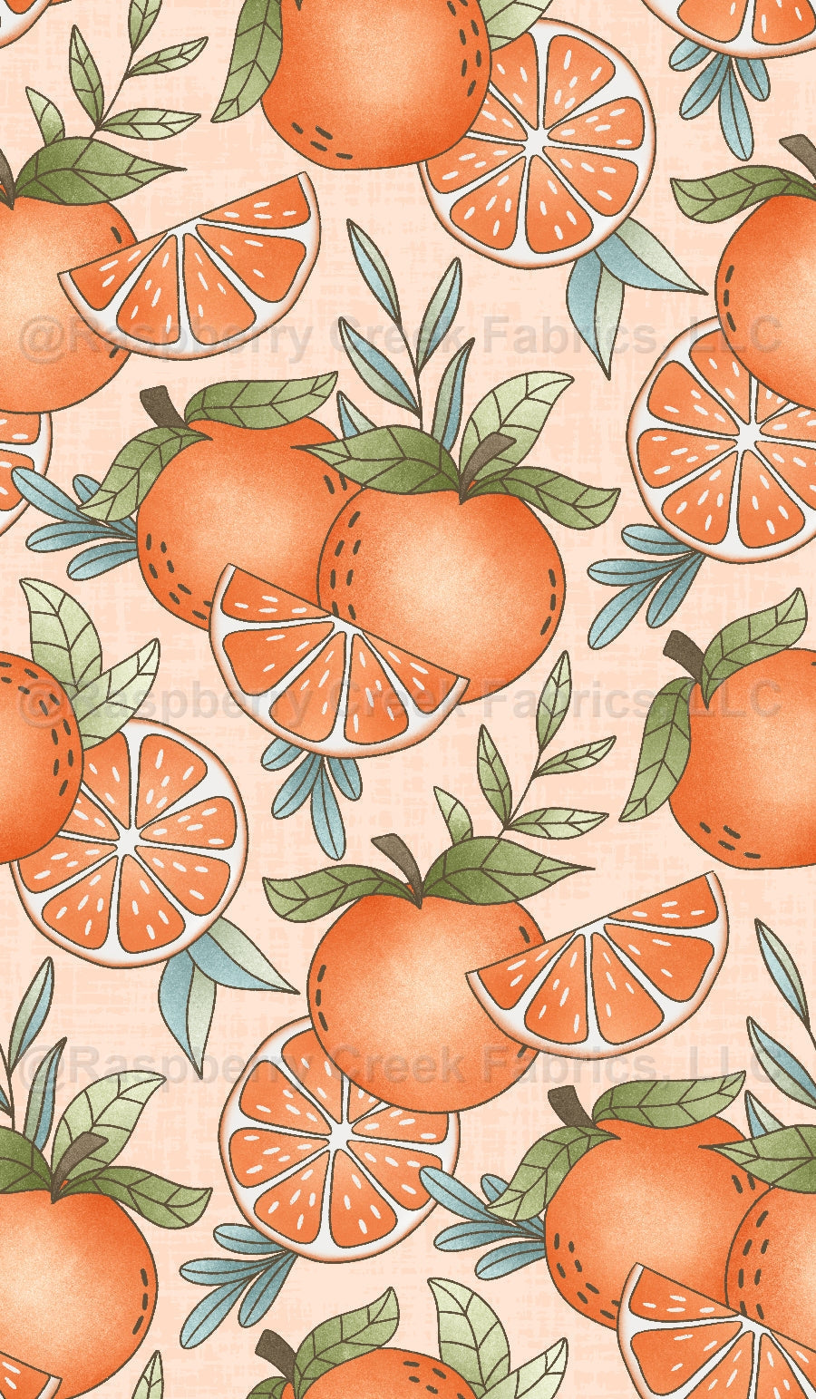 Mesa Oranges Peach Fabric, Raspberry Creek Fabrics, watermarked
