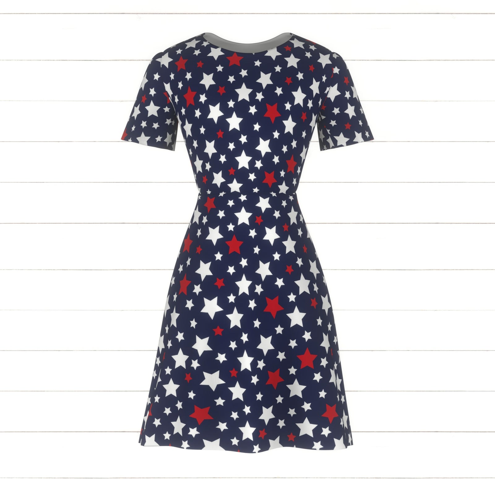 Navy Red and White Tossed Star Print Fabric Fabric, Raspberry Creek Fabrics, watermarked