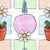 DOODLE GARDEN IN COLOUR: Doodle flowers in vases and pots, with pink circle and green, blue and brown squares as background. FLOWERS and SQUARES collection Image