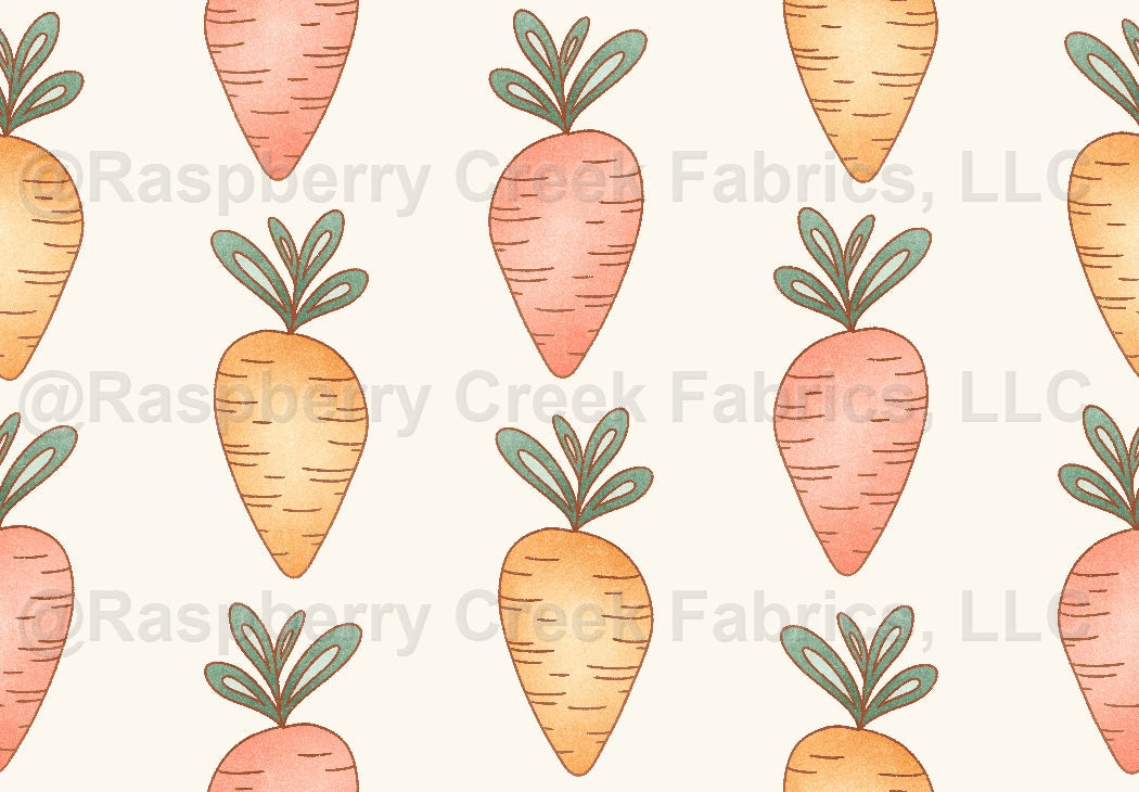 Cottontail Carrots Fabric, Raspberry Creek Fabrics, watermarked