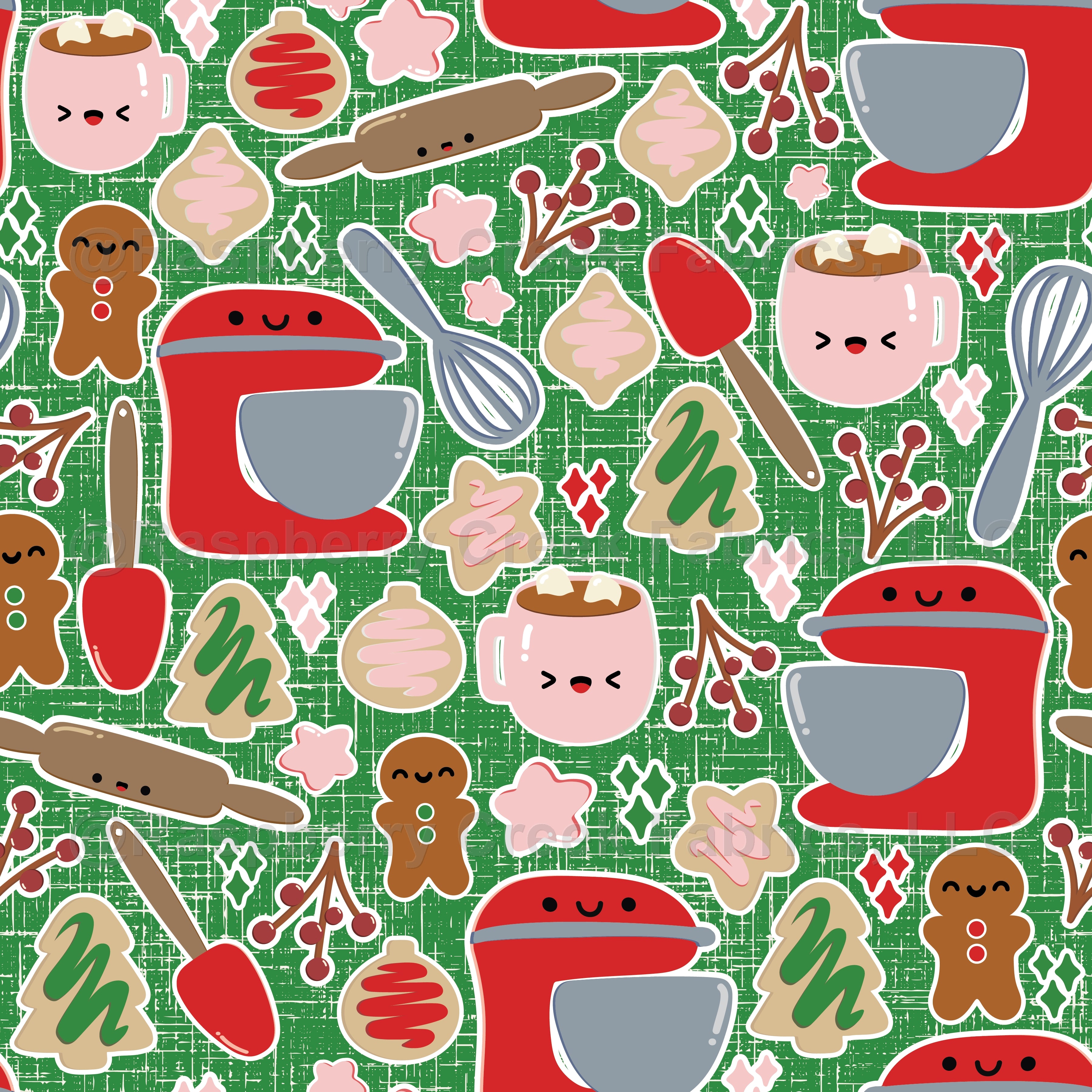 Christmas Tree Cakes in Green Fabric, Raspberry Creek Fabrics