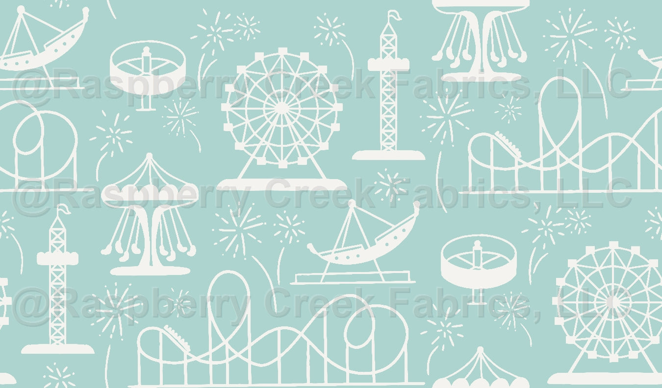 Carousel Park Blue Fabric, Raspberry Creek Fabrics, watermarked