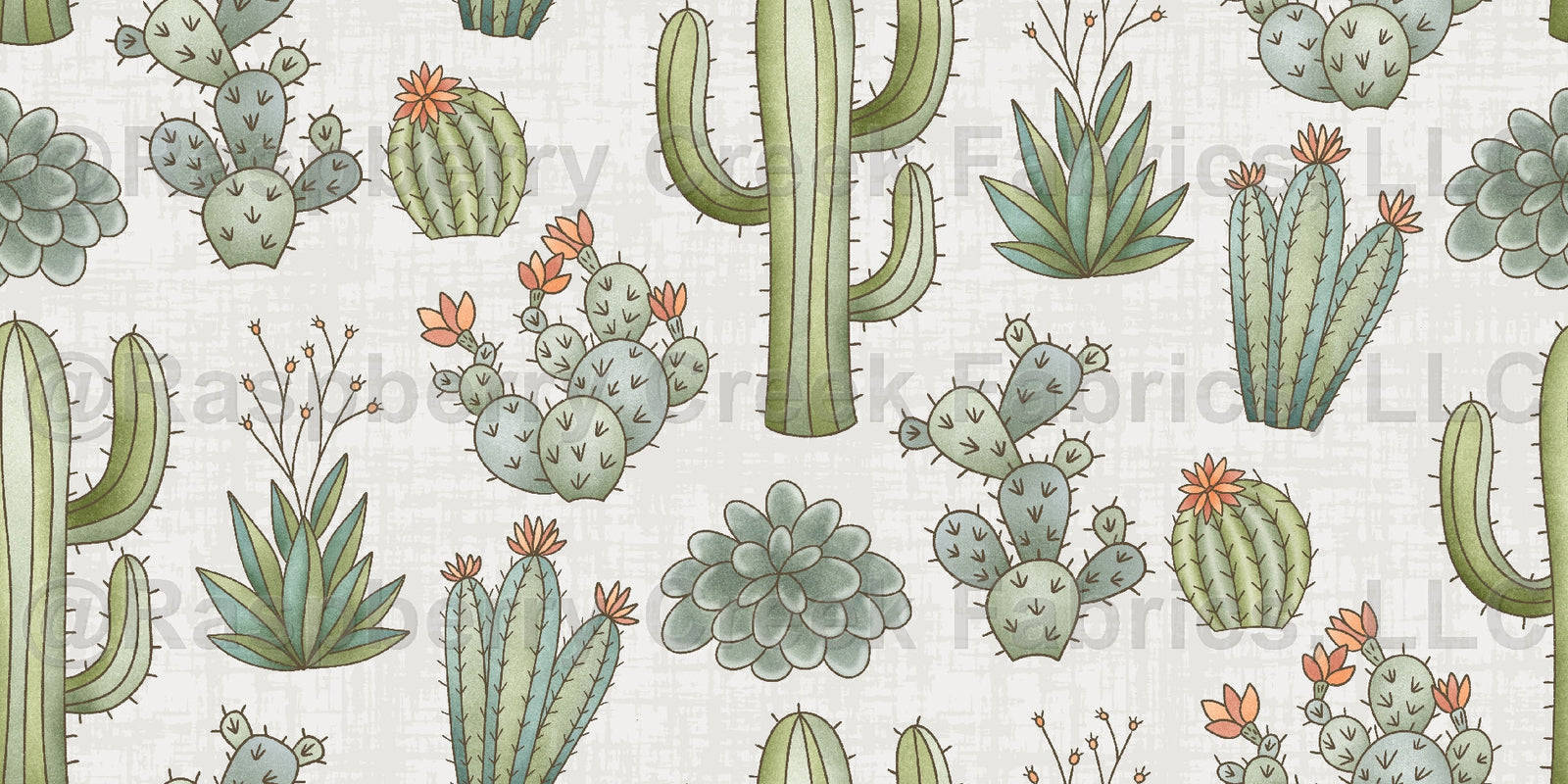 Mesa Cactus White Fabric, Raspberry Creek Fabrics, watermarked
