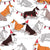 Origami Christmas Collie friends // white background white orange & brown paper and cardboard dogs red ornaments Image