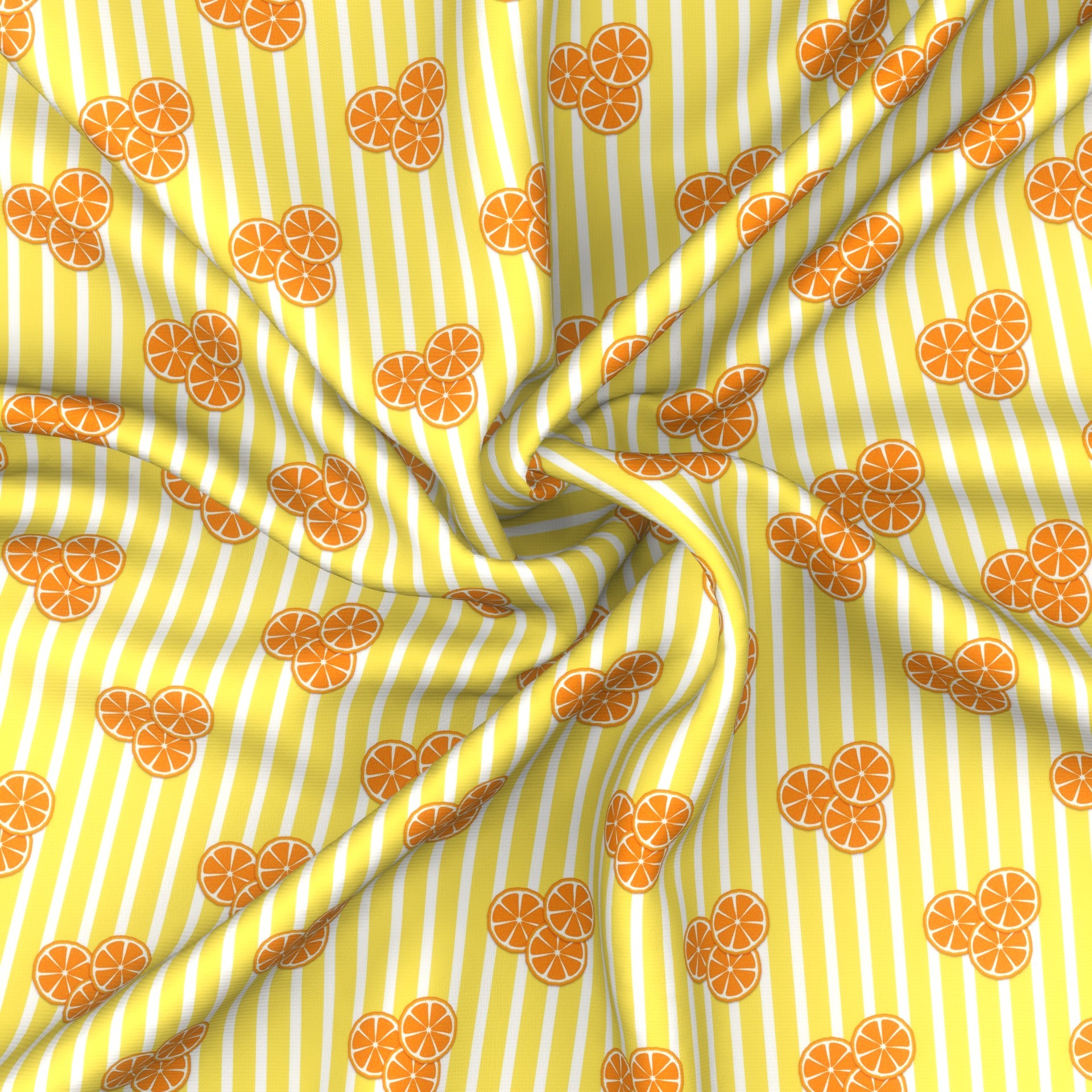 Orange Slices on Yellow and White Stripes Fabric, Raspberry Creek Fabrics