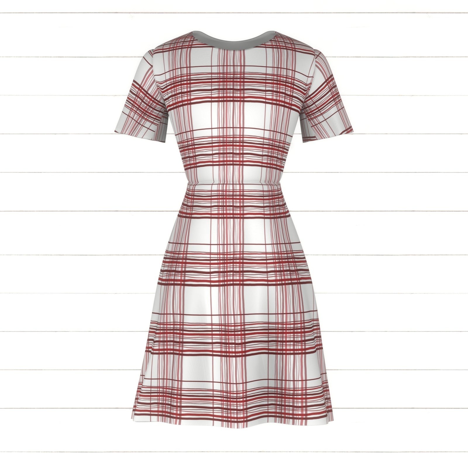 Tonal Red and Burgundy Line Drawn Plaid Print Fabric, Winterland Dream by Kelsey Shaw
