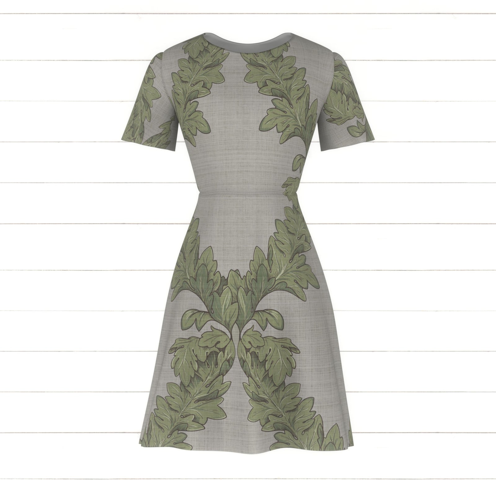 Acanthus Leaves on Gray Linen