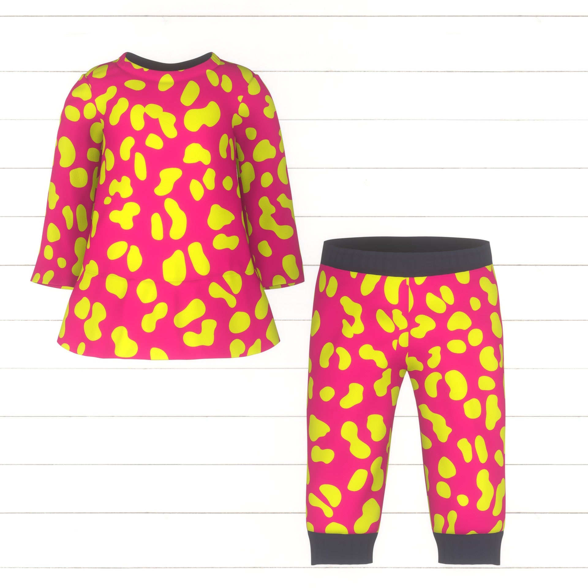 80s Nostalgia Retro Leopard Neon Yellow on Shocking Pink Fabric