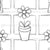 DOODLE GARDEN IN BLACK AND WHITE: black outlines doodle flowers in vases and pots, with squares as background. FLOWERS and SQUARES collection Image
