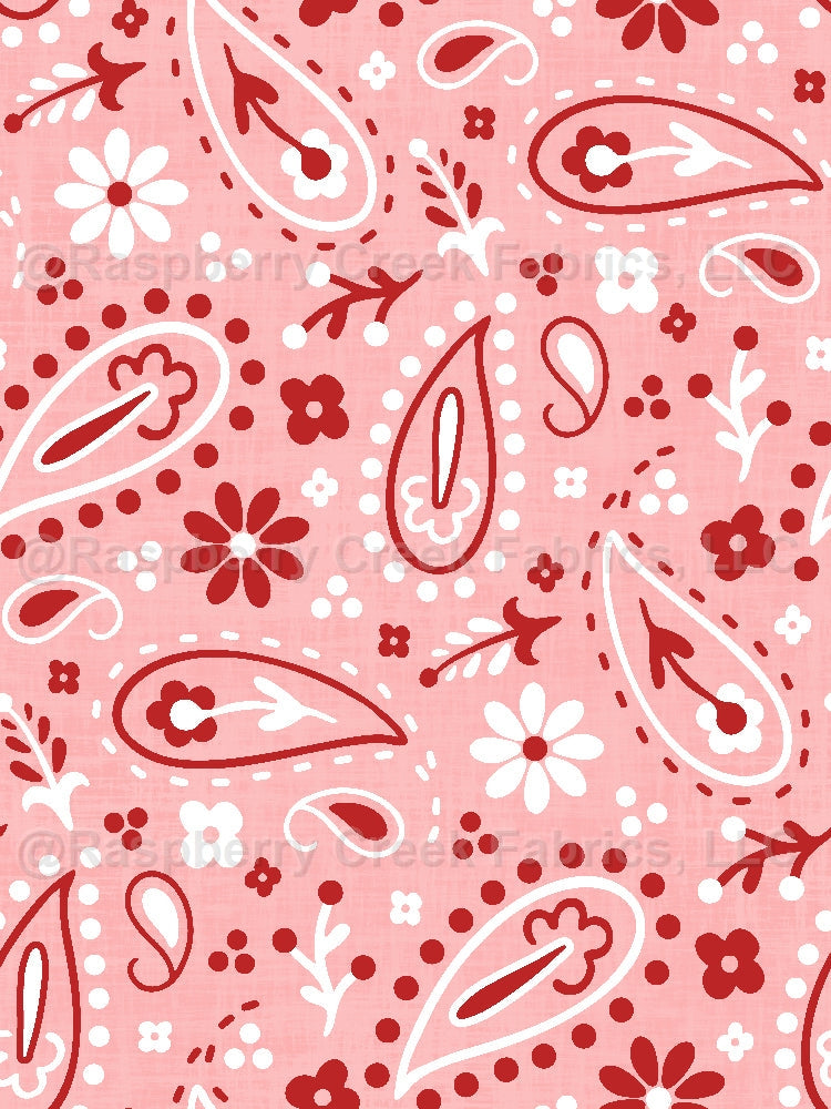 All American Cowboy Bandana Pink Fabric, Raspberry Creek Fabrics, watermarked