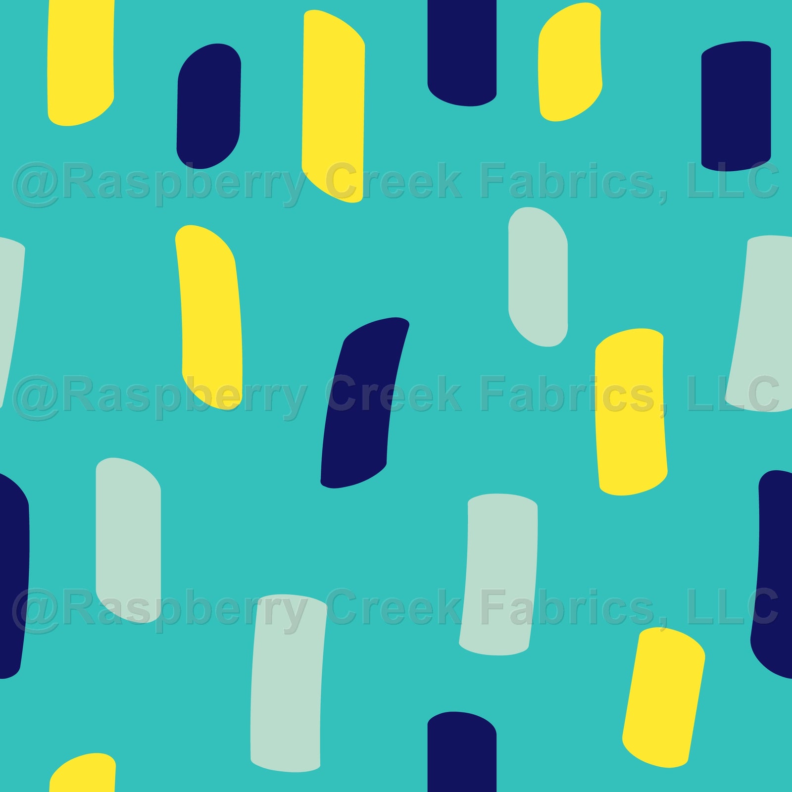 Blue, mint green and yellow short irregular stripes Fabric, Raspberry Creek Fabrics, watermarked