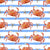 Beach Collection:  Summer coastal red crabs on a blue and white watercolor stripes background. Image