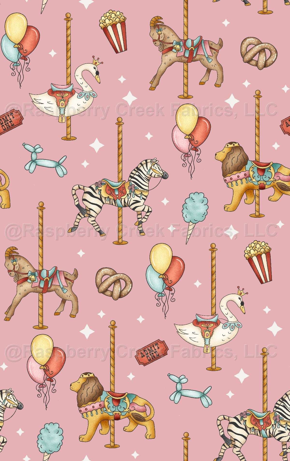 Carousel Pink Fabric, Raspberry Creek Fabrics, watermarked