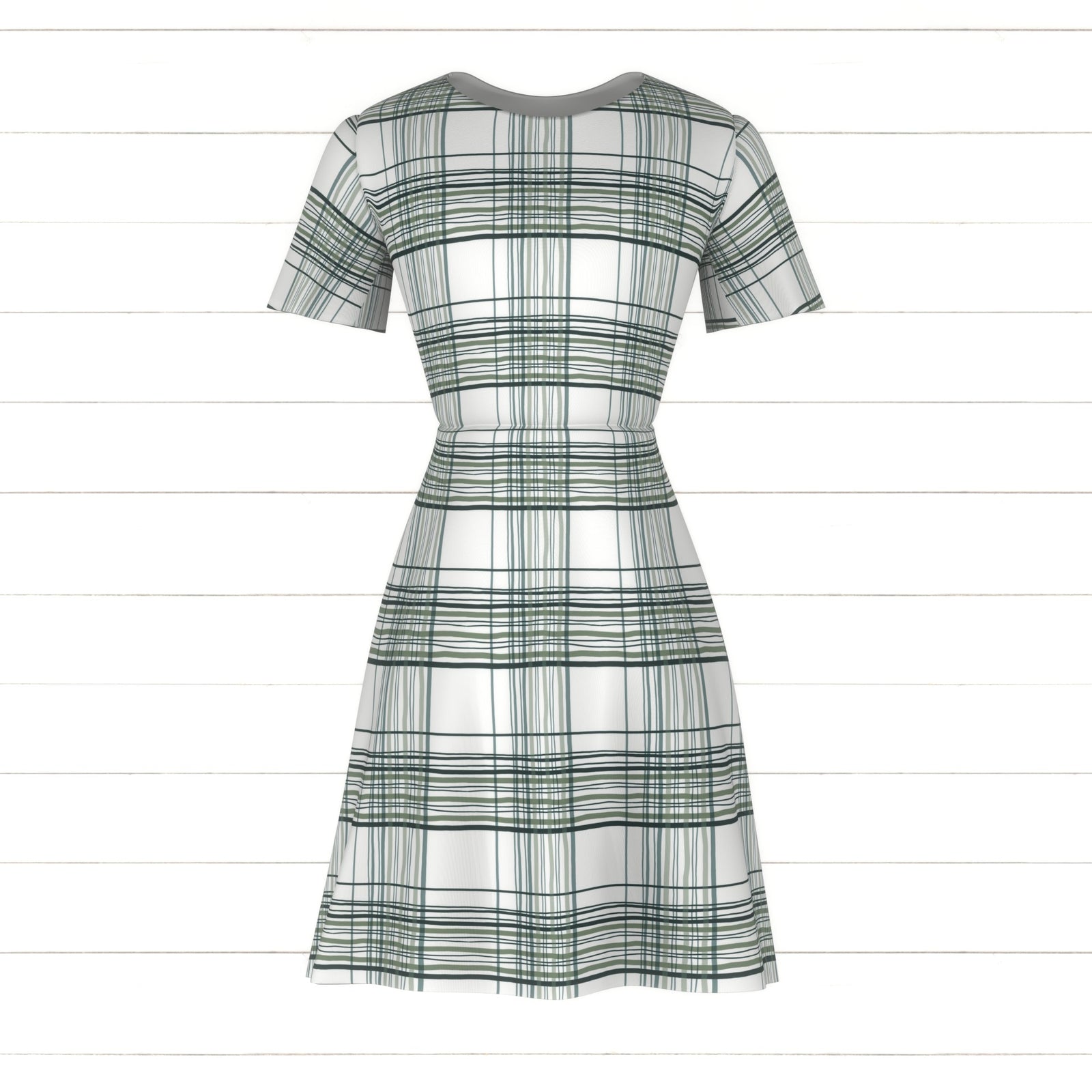 Tonal Sage Hunter Green and Teal Line Drawn Plaid Print Fabric, Winterland Dream by Kelsey Shaw