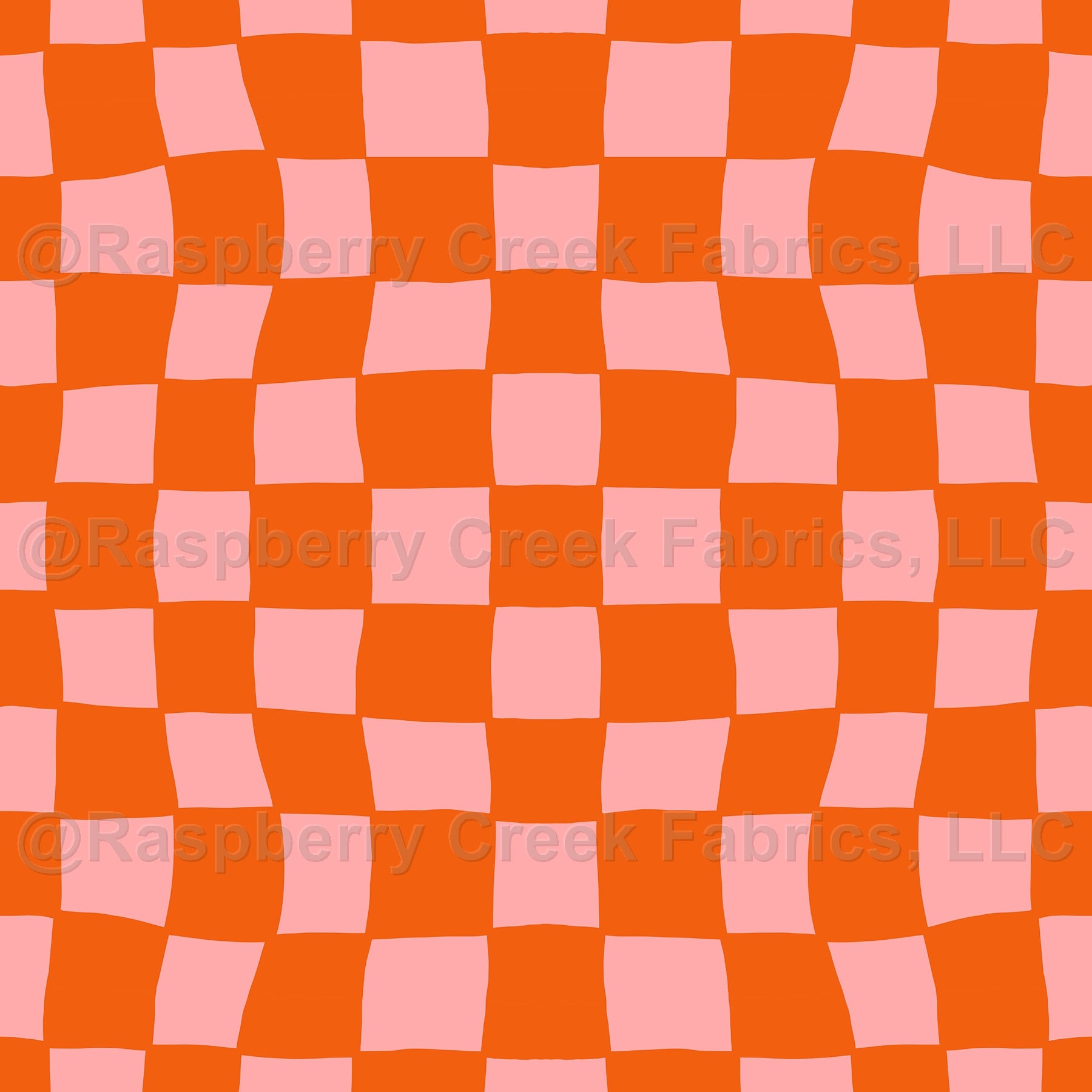 Hand Drawn Checkerboard Pattern (pink/orange) Fabric, Raspberry