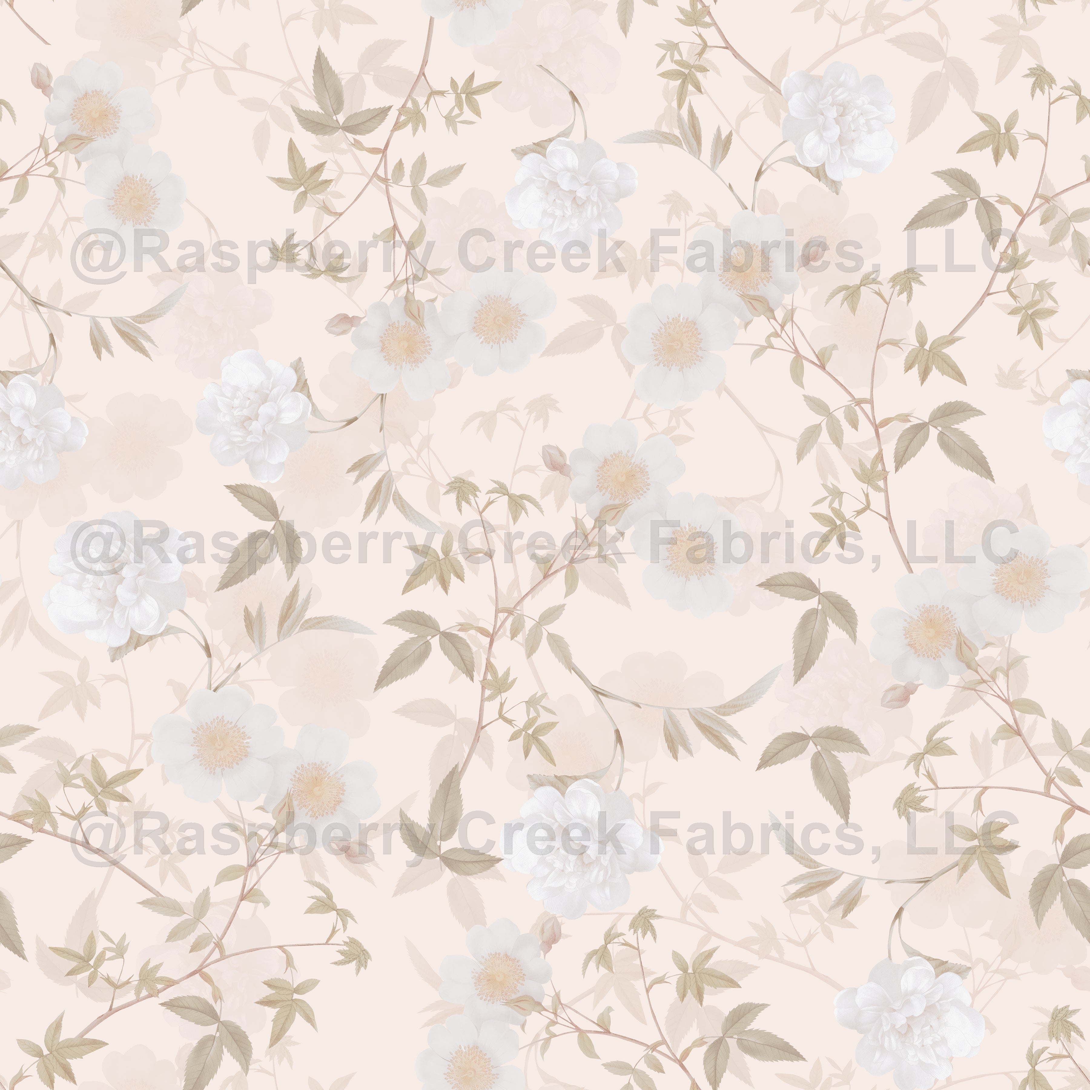 Vintage  Redouté  Roses Blush Wallpaper, Raspberry Creek Fabrics, watermarked