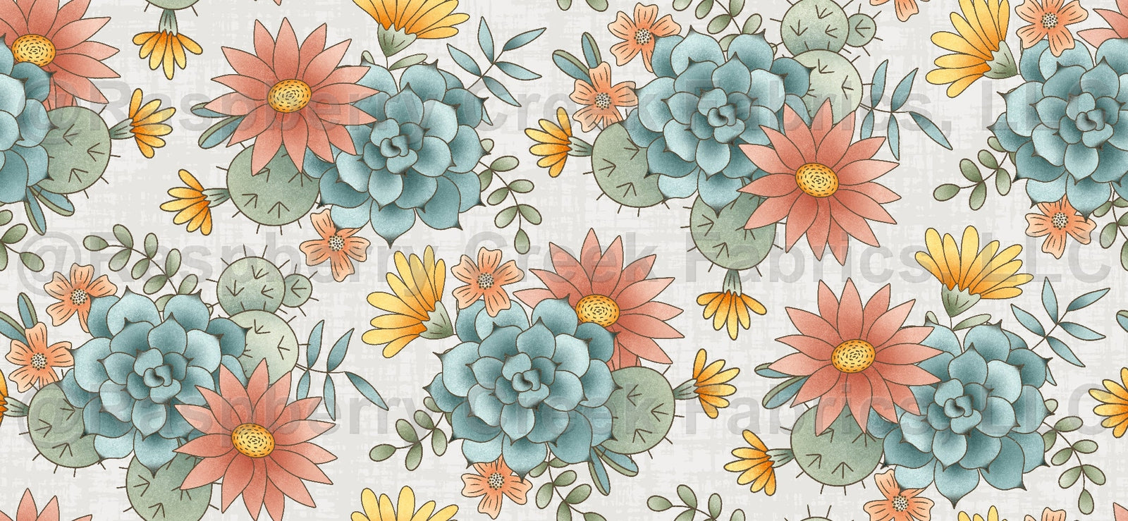 Mesa Desert Rose White Fabric, Raspberry Creek Fabrics, watermarked