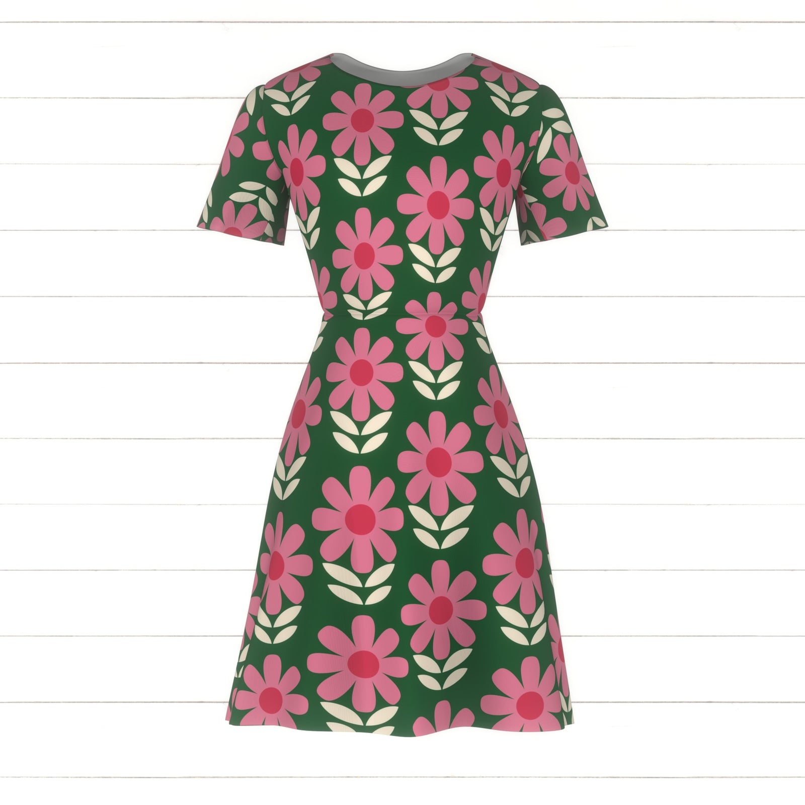 Pink Daisies on Green Fabric and Wallpaper Print by Lisa Wornham Designs, Daisies Collection