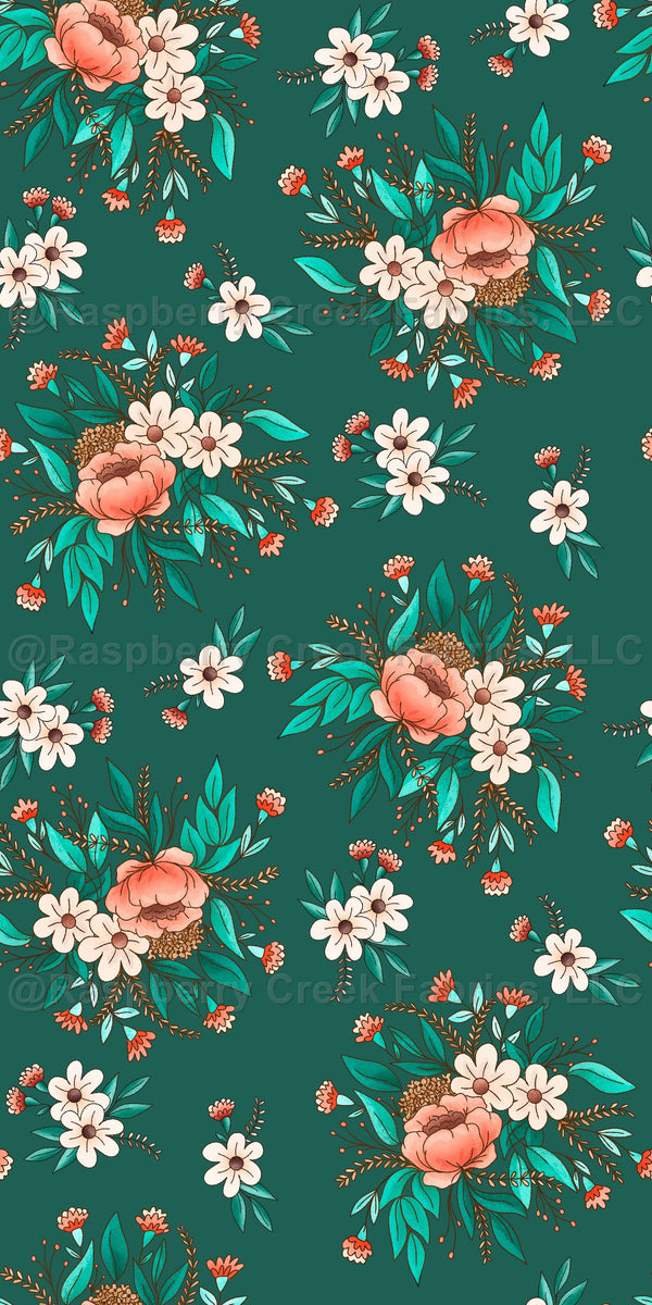 Buttercup Floral Teal - Raspberry Creek Fabrics