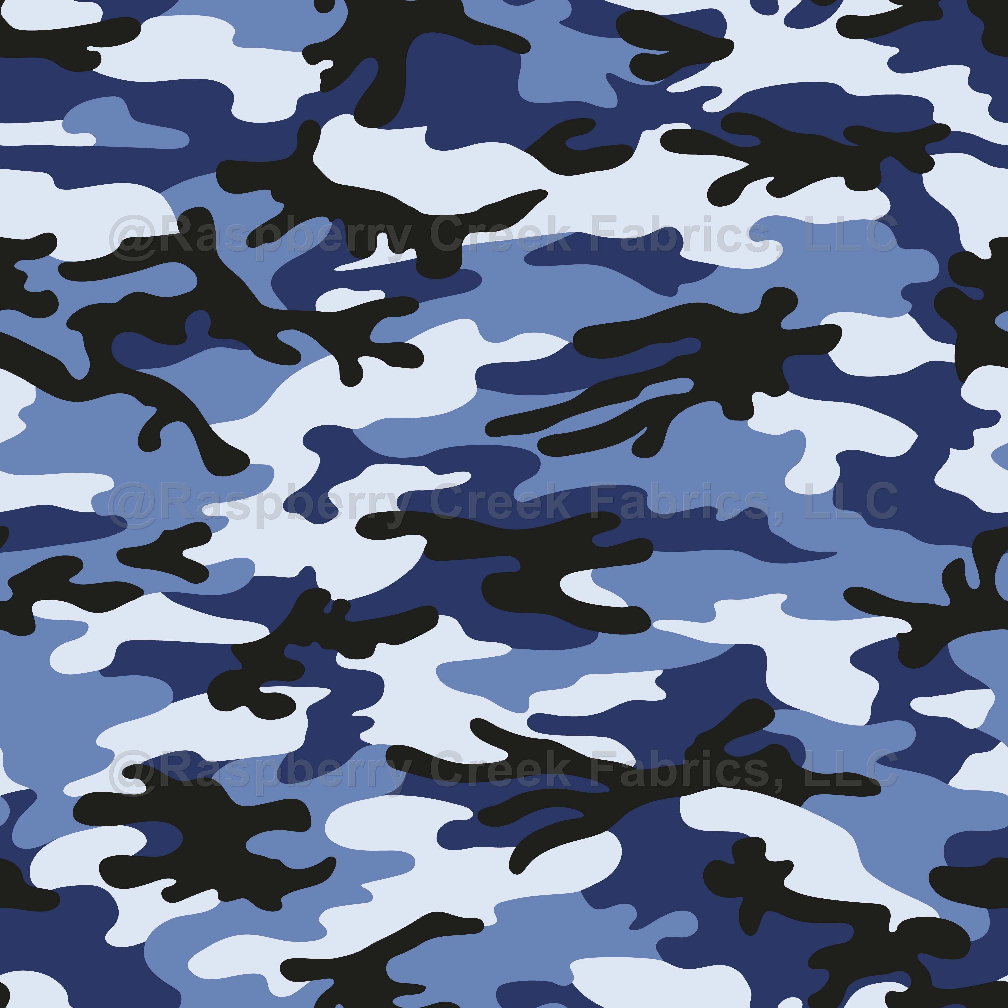 Camouflage by MirabellePrint / Blue Black Fabric, Raspberry Creek Fabrics