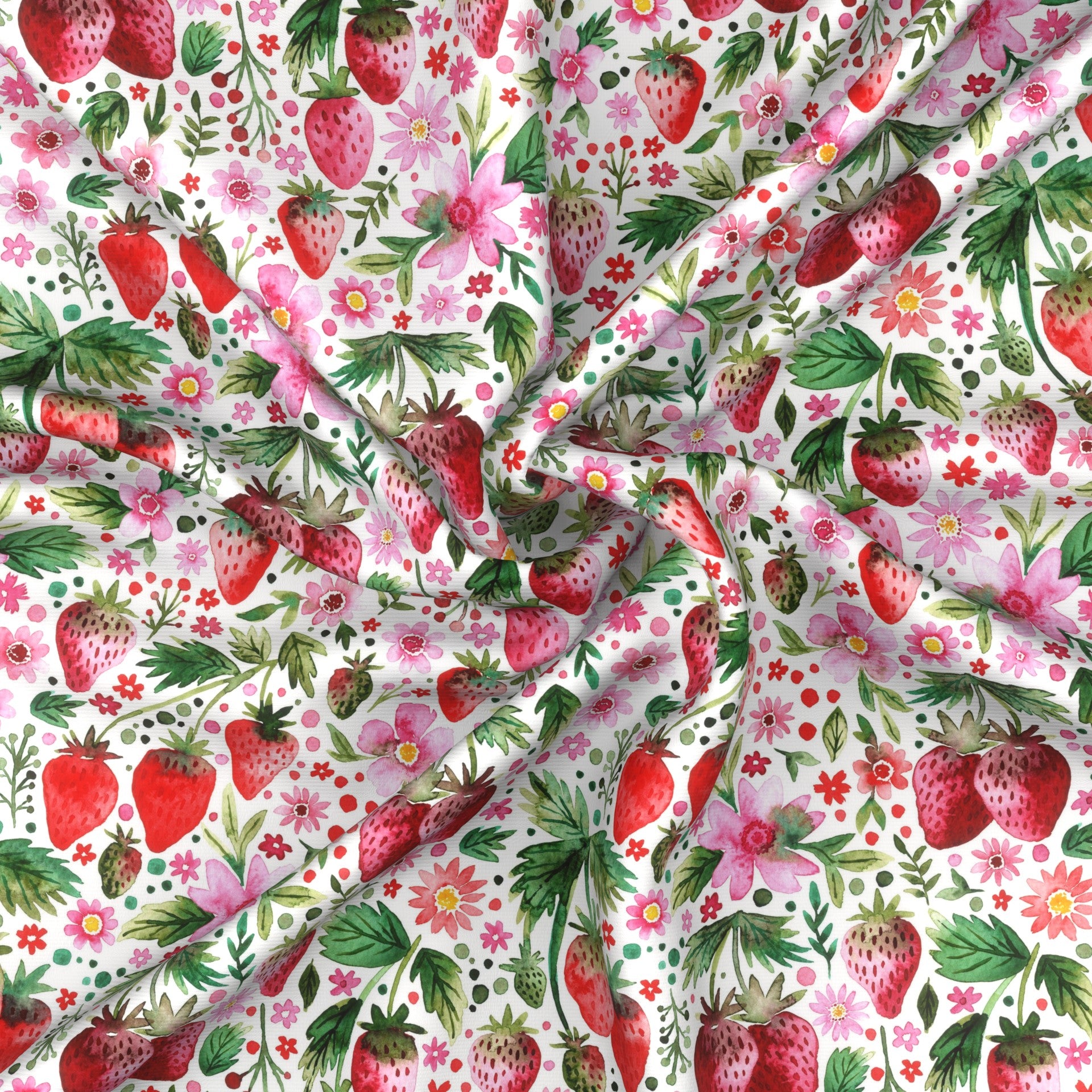 Strawberries and Flowers Painted in Loose Watercolor (Ditsy) , Raspberry Creek Fabrics