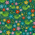 Green Grasshoppers and Colorful Flowers on Teal Image