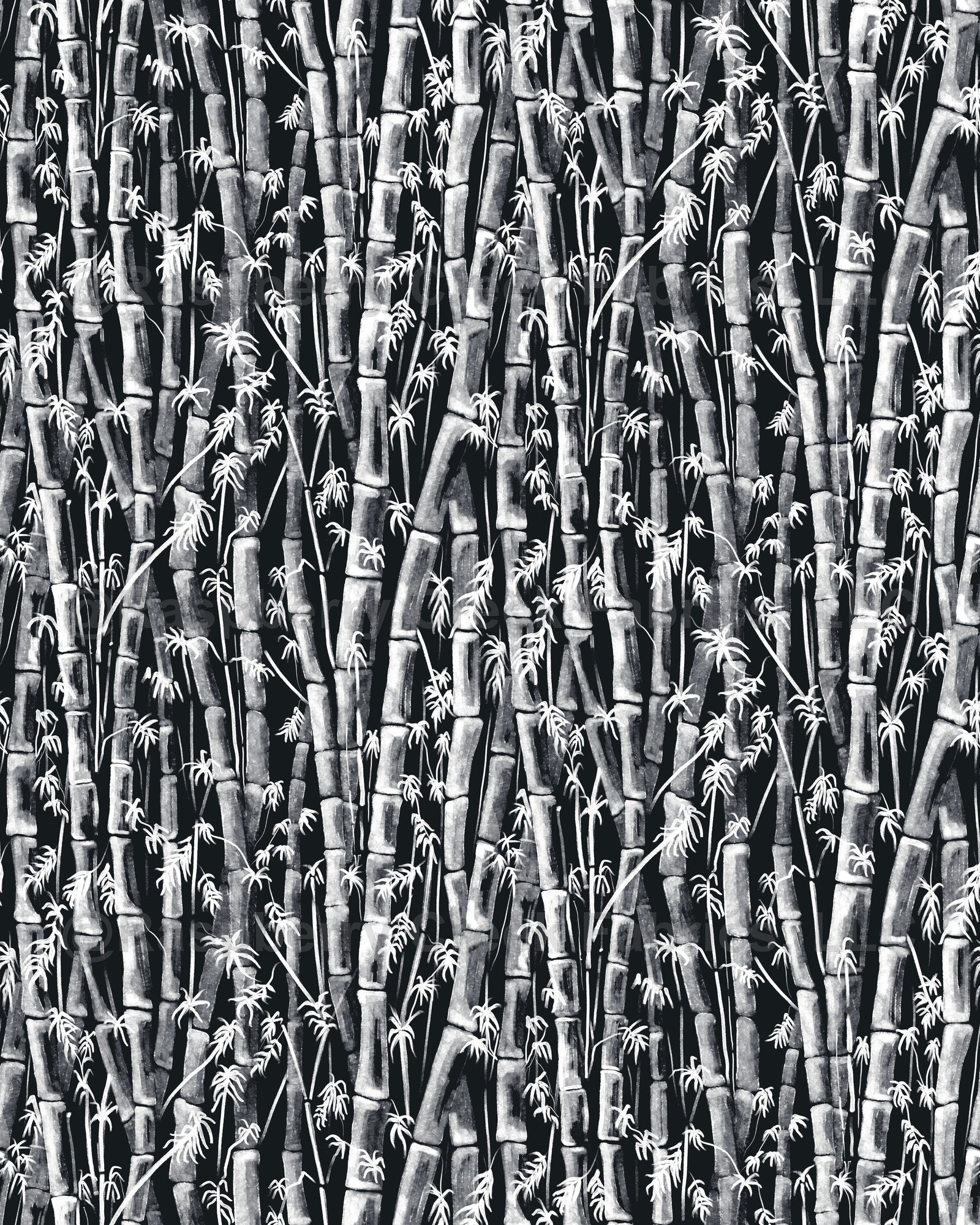 Bamboo Forest white on black  by denesannadesign