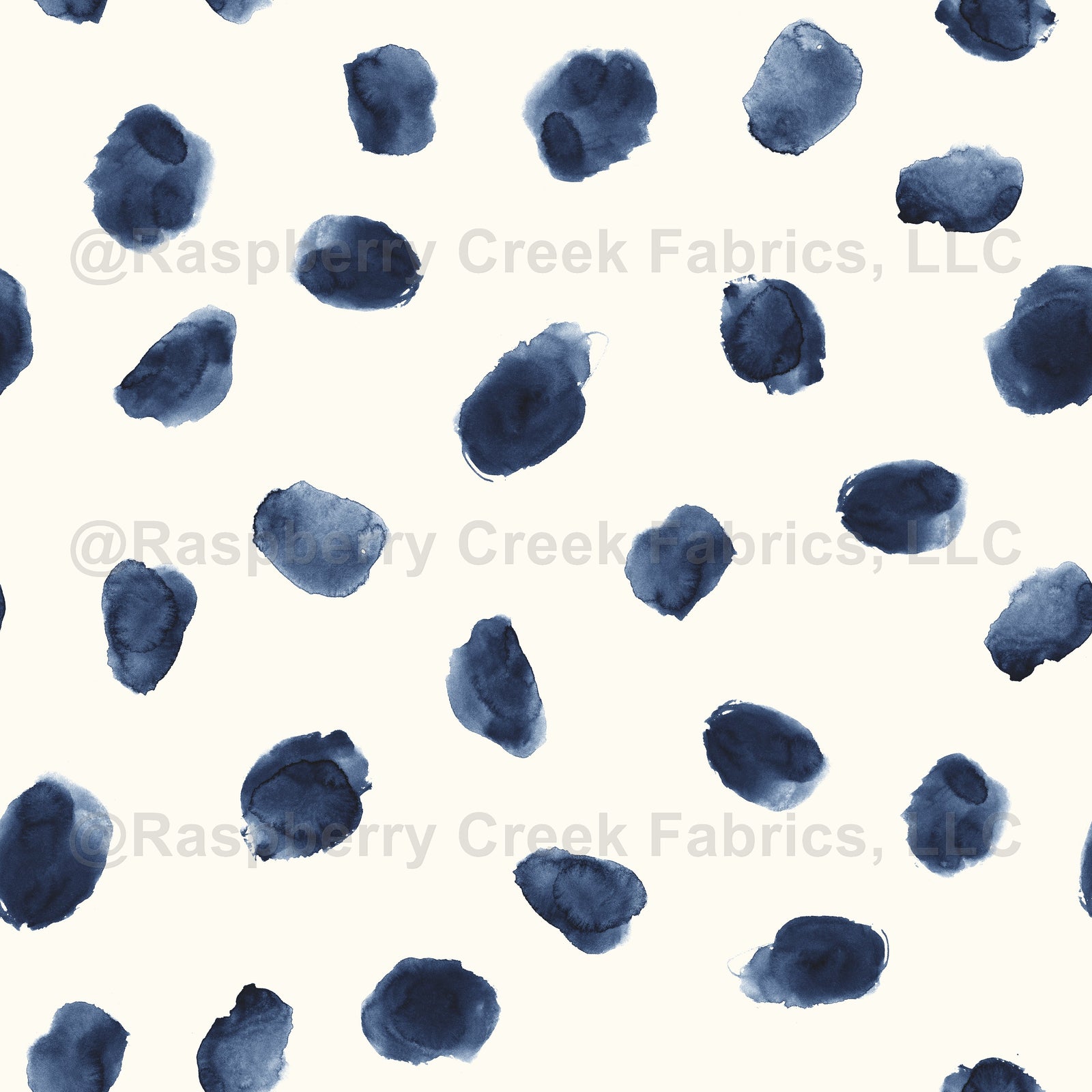 Indigo spots on ivory - watercolor deep blue painted shapes - ink polka dot