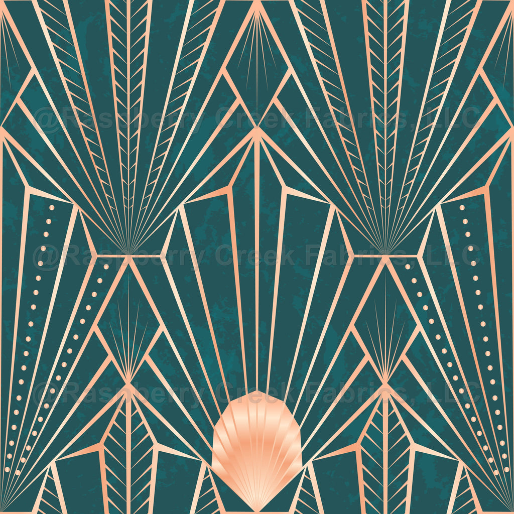 The New Twenties Modern Art Deco Shells - Rose Gold on Emerald Wallpaper  Wallpaper, Raspberry Creek Fabrics