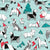Origami Christmas doggie friends // aqua background black and white dog breeds with red and turquoise green Santa hats stars Holiday socks trees and mountains Image