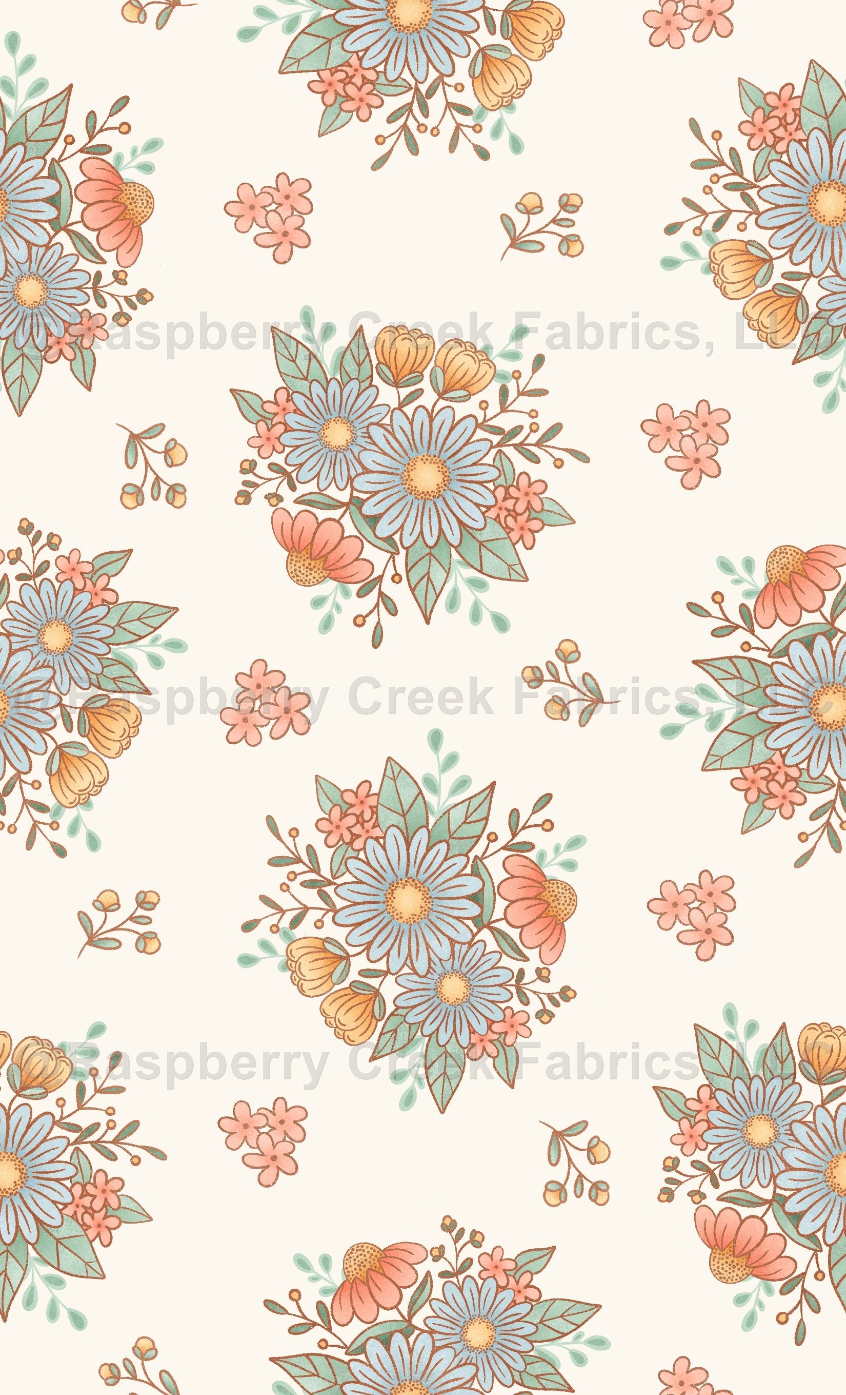 Cottontail Bouquet Fabric, Raspberry Creek Fabrics, watermarked