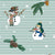 Fun snowmen and pine branches, pine cones and fir trees on a green and white striped background Image