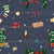 Christmas tree and gifts in Christmas stockings on blue-gray background with snowflakes. Image