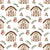 Khaki Red Sage Cream and Brown Owl Pine Bough Barn Print Fabric, Home for Christmas by Krystal Winn Design for CLUB Fabrics Image
