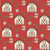 Light Red Khaki Sage Olive and Brown Owl Pine Bough Barn Print Fabric, Home for Christmas by Krystal Winn Design for CLUB Fabrics Image