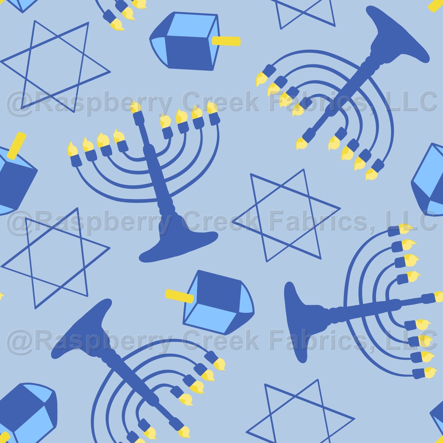Hannukah Fabric, Raspberry Creek Fabrics, watermarked