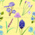 Blue flowers on yellow, botanical fabric, spring pattern repeat, small, 5-inch repeat Image
