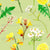 Small Flowers on green, floral fabric, 5-inch repeat, yellow flowers, white flowers Image