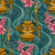 ★ TIKI NIGHT ★ Teal Green / Fabric / Collection : Hawaiian Trip - Plumeria & Tiki for Aloha Shirt Prints By Borderlines Image