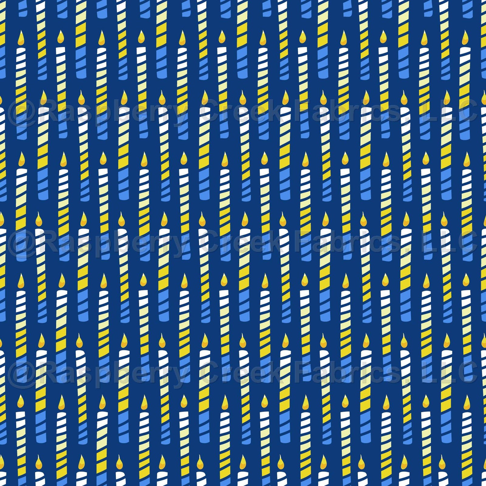 Hannukah Party Candle One Way Print on Dark Blue Background Fabric