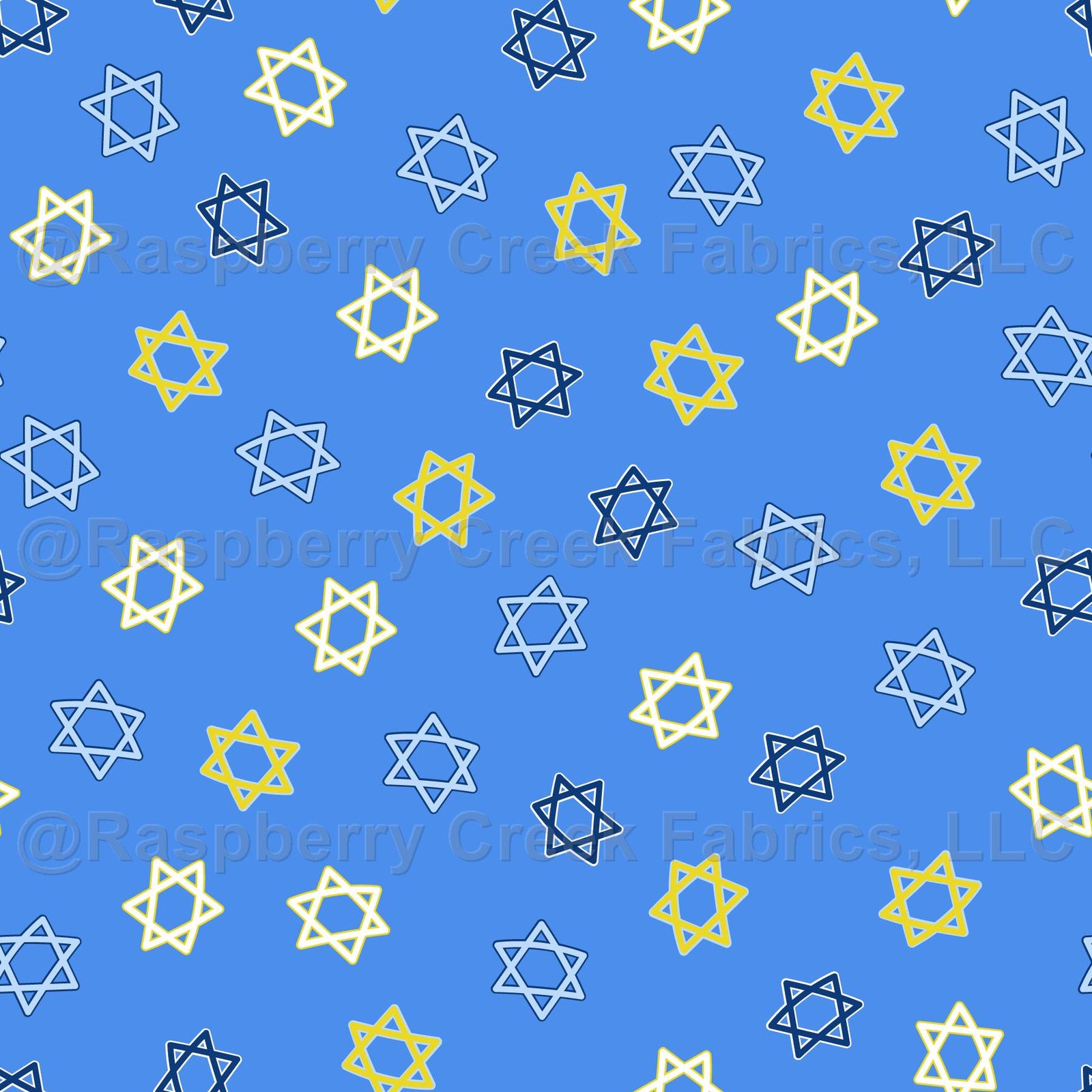 Hannukah Party Collection Toss Stars on Blue Background Fabric