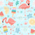Summer fun flamingos, popsicles, watermelon, and daisies in blue Image