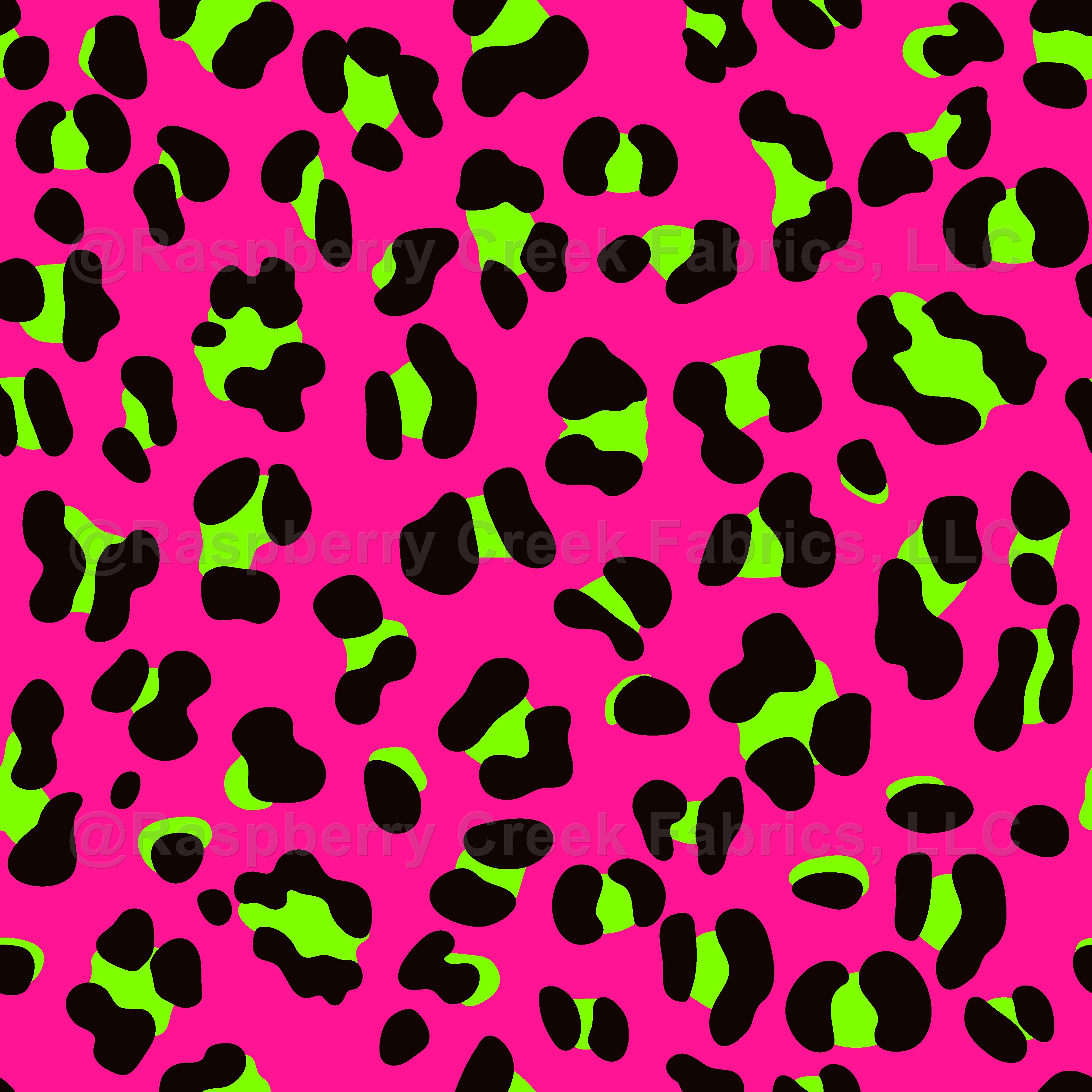 80s Neon Pink and Lime Green Leopard Print Fabric, Raspberry Creek Fabrics