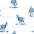 Horses galloping, monochromatic, blue on white, (cowgirl collection) Image