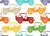 4x4 Adventures Colorful Neutral Rainbow Off Road Vehicles on White Image
