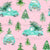 Vintage Christmas Trucks {Turquoise / Teal on Pink} Watercolor Retro Christmas Tree Woodland Forest Image