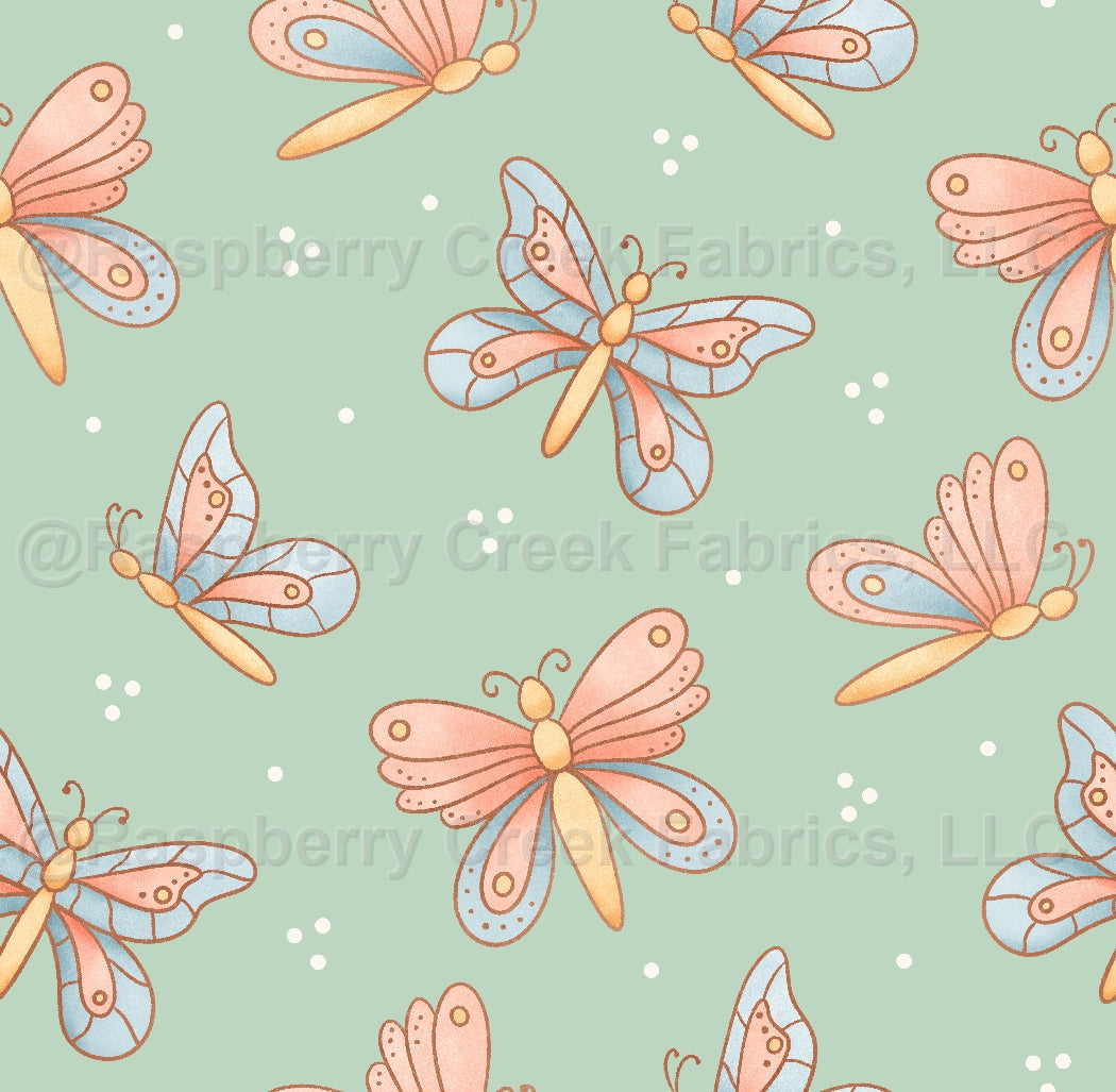 Cottontail Butterfly Fabric, Raspberry Creek Fabrics, watermarked